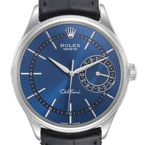 rolex 1985 cellini 18k white gold with blue face|Rolex men's cellini 18k gold.